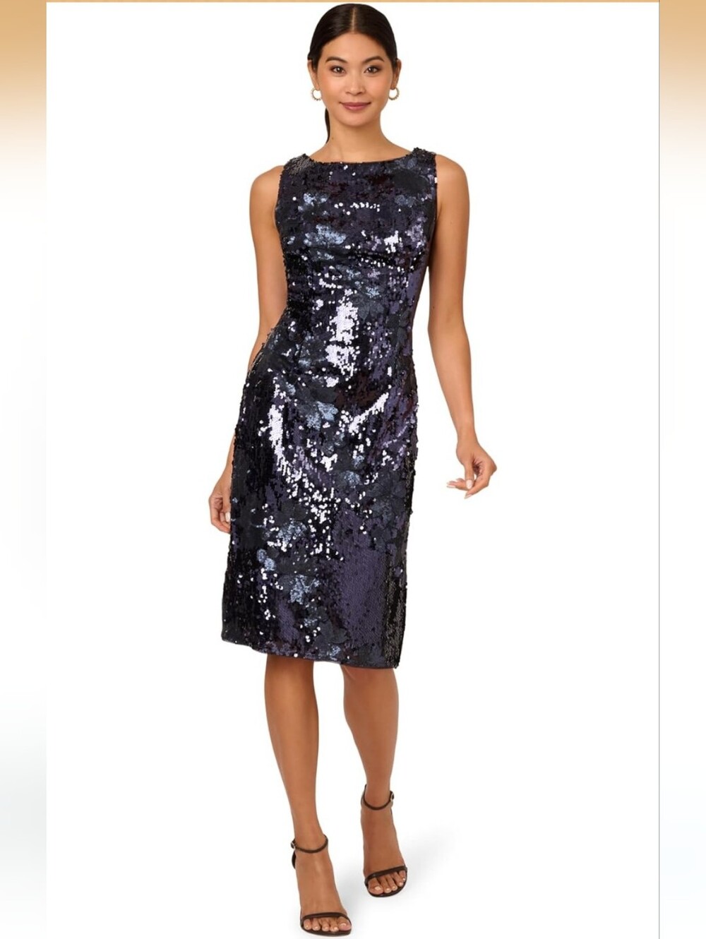 Adrianna Papell Purple Sequin Florlmi Dress with Silver Floral Accents Size 10
